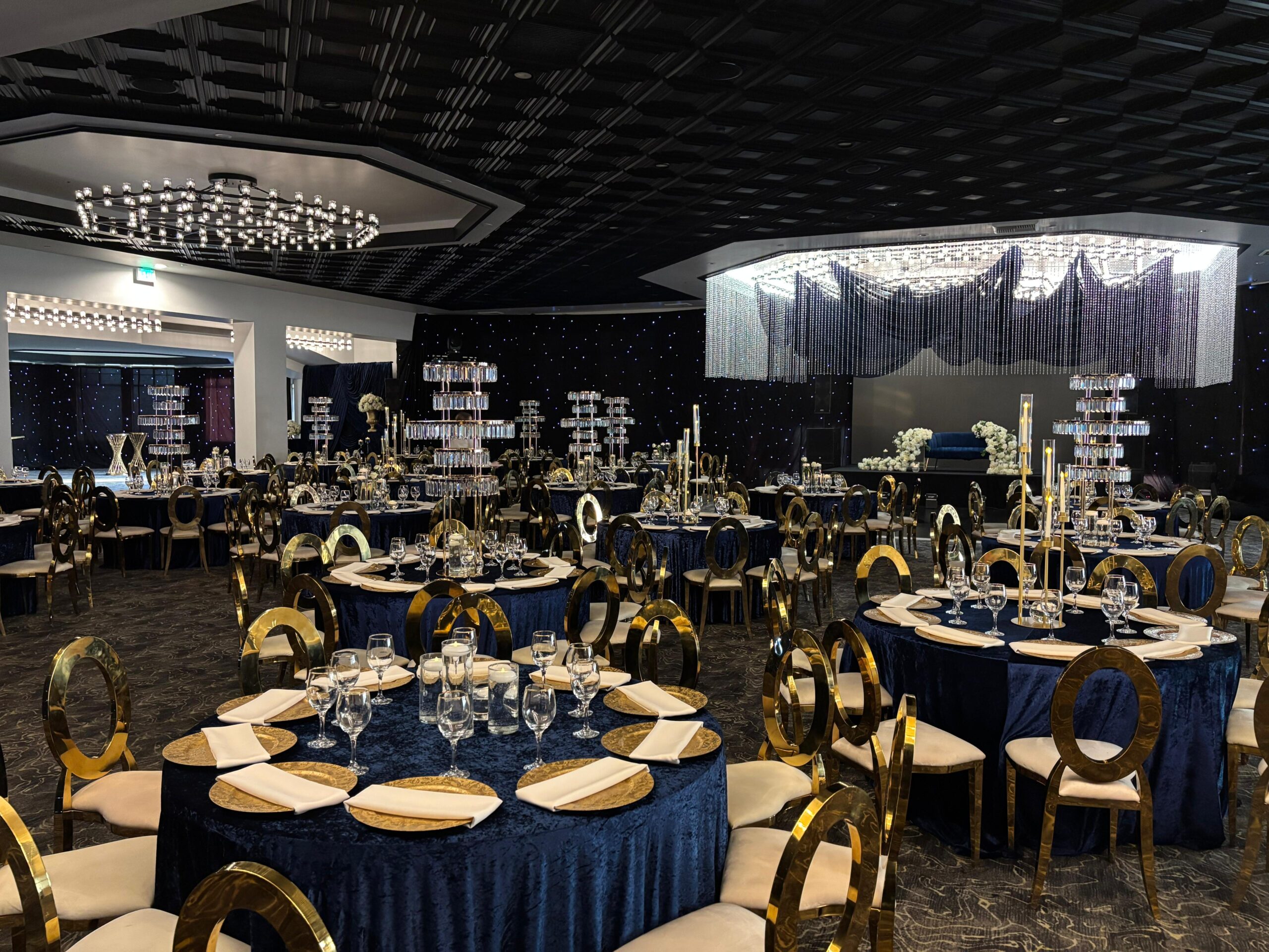 The Delta Ballroom set for a banquet at Waves Banquet in Stockton